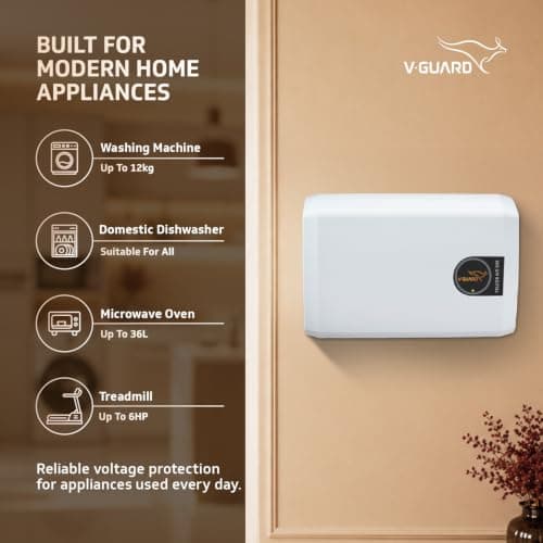 V-Guard Teucer WD 500 Stabilizer for High-Power Appliance Protection | LED Indicators | Suitable for Washing Machine, Microwave Oven, Dishwasher or Treadmill | 3 Year Warranty by V-Guard | White 3