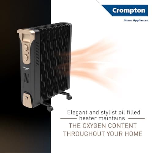 Crompton 09 Fin Insta Ferver wave Fin OFR (Oil Filled Radiator)|Room Heater|2400 W|3 Heat Settings & PTC Fan Heater|Over heat & Tilt protection |360° Heating (Black)|2yrs warranty|Black & Copper 5