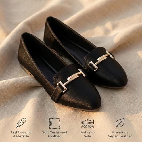 HINAARA Women's Black Satin Pointed Toe Bellies | Formal Ballet Flat Shoes for Women | Soft Slip-On Belly for Women | Office 5