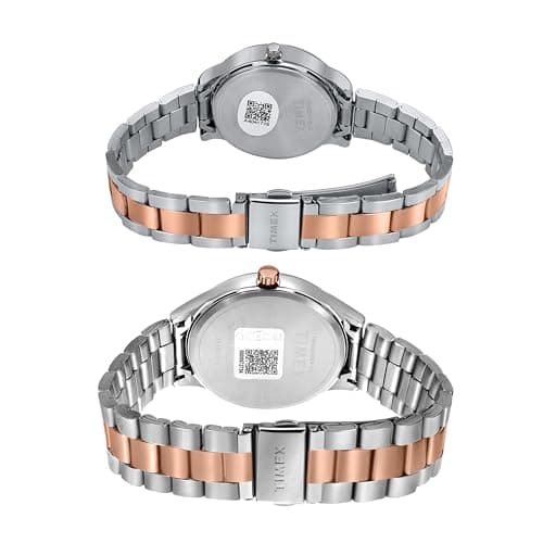 TIMEX Analog Watch for Couple with Blue Round Dial & Two Tone Stainless Steel Bracelet Band Water Resistant Pair's Wrist Watches - TW00ZP010 4
