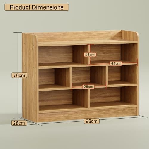 Lukzer Multipurpose 7-Section Storage Rack Bookcase | MR-008/Light Oak | Open Display Unit for Home & Workspaces (70x28x93cm) 2