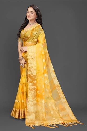 Women Saree Elegant Traditional Design Ethnic Festive Wedding Party Stylish Look Yellow 5