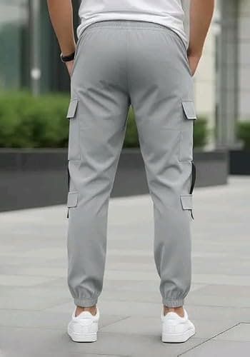 Men’s Spandex Track Cargo Pants – Stretchable Joggers with Side Pockets for Casual Wear Color Grey Size 30 4
