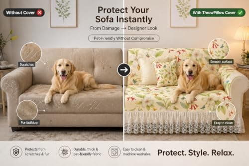 Bird Floral 7 Seater Waterproof Sofa Cover With Frill – 3+2+1+1 Anti-Slip French Coutry Sofa Throw |16-Piece Sofa Cover- 4 Seat, 4 Back & 8 Armrest Cover – 3 Seater, 2 Seater, 1 Seater |Sofa Throw 5