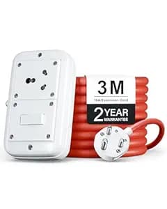 FEDUS 16amp 3000 Watts Extension Board 3 Meter Cable Heavy Duty High Load Capacity Electric Power Cord with 1 Socket 1 Switch,for Oven,EV Charger Charging,Iron Press,Induction Stove,AC