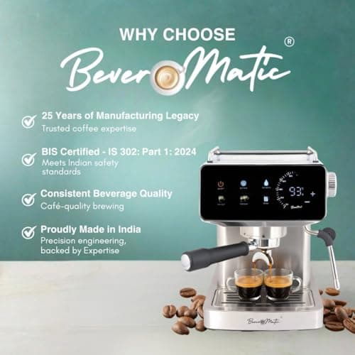 BEVEROMATIC Espresso Coffee Machine I BIS Certified-Made in India I Touchscreen Display I Milk Frother I 1350 Watts, 20 Bar Pump, 1.8 Ltr Water Tank I Latte & Cappuccino Maker for Home & Office 5