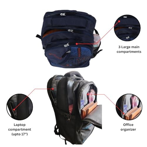45 liter Large Capacity School & College Backpack for Boys & Girls | Student Bag with Padded Laptop Compartment & Attached Rain Cover | 4 Multi-Compartment, Comfortable, Durable, Bottle Pocket (Blue) 5