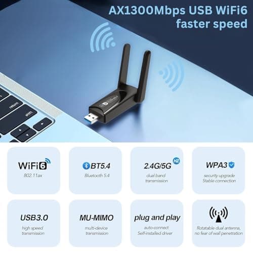 PACE 2-in-1 Bluetooth 5.4 and WiFi 6 (AX1300) Dual Adapter for PC, high Speed 1300mbps, High-Gain Dual Antenna, Driver Included in Device, for Windows 10,11, Plug and Play, WiFi AP Mode 2
