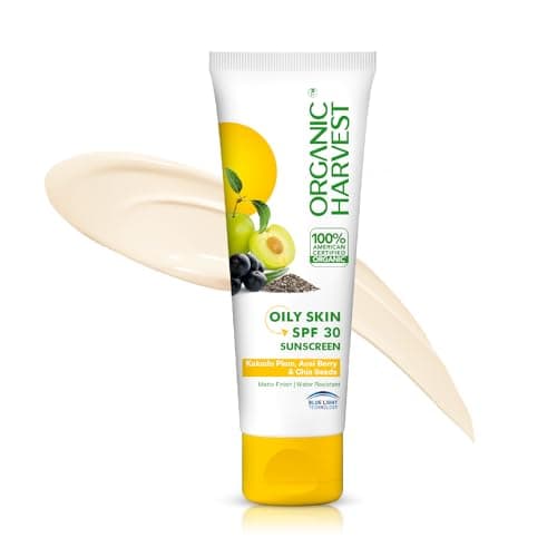 Organic Harvest Sunscreen SPF 30 with Blue Light Technology, Protects From Harmful UVA & UVB Rays, PA+++, Hydrates & Nourishes Skin, For Oily Skin, 100% American Certified Organic, Sulphate & Paraben  2