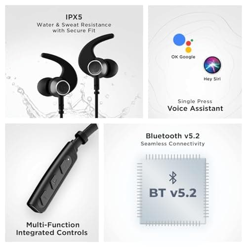 AIZINA Rockerze 235 Pro Wireless Bluetooth Neckband in Ear Earphone, Upto 20 hrs of Playtime, Beast Mode, Low Latency, IPX5 Water & Sweat Resistance, ENx Technology, Bluetooth v5.2(Active Black) 3