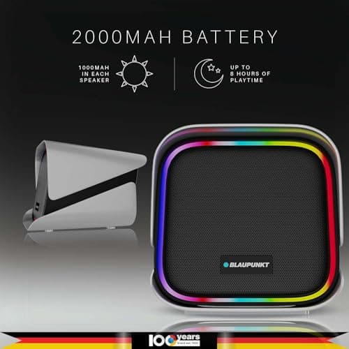 Blaupunkt T.W.I.N.Z Bookshelf Bluetooth Speaker 30W RMS with TWS Stereo, RGB Lights, 2000mAh Battery, PC Speaker for Gaming & Entertainment, Wide Compatibility with Laptop, Mobile & Tablet (Grey) 3