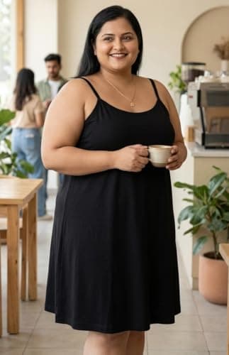 La Rainbow Women Plus Size Hosiery Cotton Knee Length Long Camisole Nighty |Sameez| Kurti Slip | Spaghetti Strap Long Camisole for Women | Night Dress (in, Alpha, 8XL, Plus, Black)