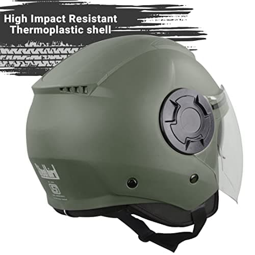 Steelbird GT Dashing ISI Certified Open Face Helmet for Men and Women with Inner Sun Shield ( Dual Visor Mechanism ) (Large 600 MM, Dashing Battle Green) 5