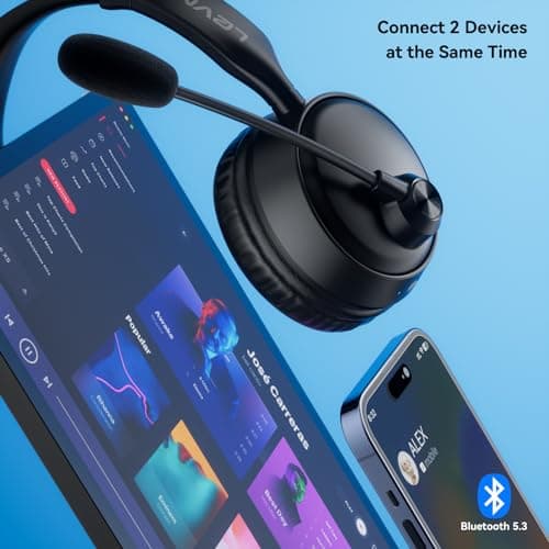Wireless Headset with Mic for Work, Wireless Headset with Microphone AI Noise Cancelling, Bluetooth 5.3, 60H Battery, Mute Button, Comfortable Over Ear Headphones for PC, Laptop, Call Center, Office 3
