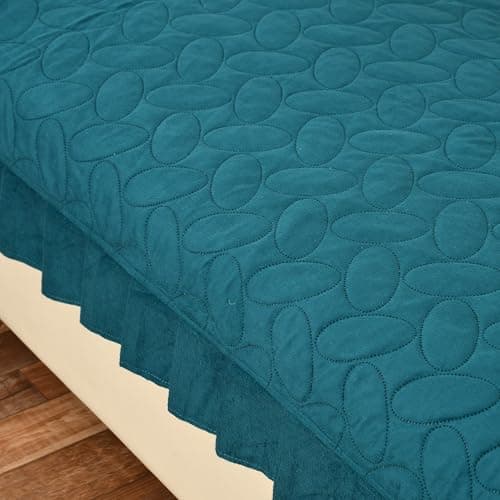 Yellow Weaves Quilted Velvet 3 Seater Sofa Cover Protector with Frill, Anti-Slip Sofa Cover Seat Mat (68 x 26 Inch), Teal Blue 3