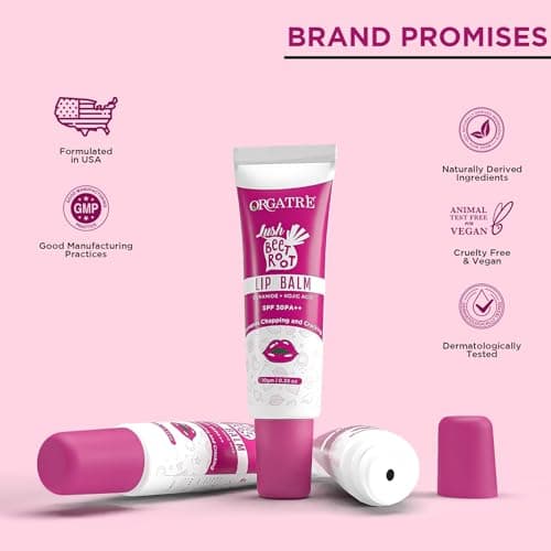 Orgatre Beetroot Lip Balm Tube with Ceramide, Kojic Acid & SPF 30 PA++ | Deep Moisturization & Pigmentation Care | Natural Beetroot Tint | Nourishes, Repairs & Protects Lips | 10ml - Pack of 2 5