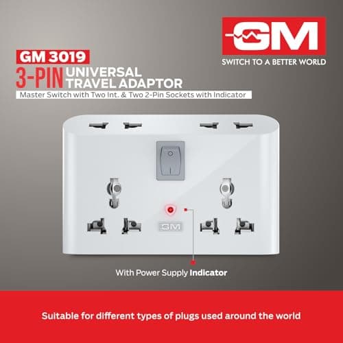 GM 3019 3 Pin Universal Multi Plug Travel Adaptor with 6 AMP for Home Applications, Computers, Laptops 4