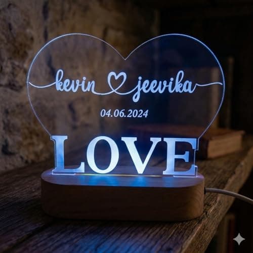 SHAYONA Personalised 3D Illusion LED Night Light lamp with Heart Design,customzied Love Couple Gift for Anniversary Girlfriend, Wedding Valentine Day Gift for Home Décor-22cm 4