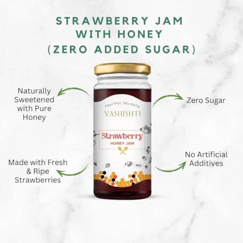 Vashishti Strawberry Honey Jam | Zero Added Sugar | Naturally Sweetened with Pure Honey | Made with Fresh Ripe Strawberries | No Artificial Additives | 300g 3