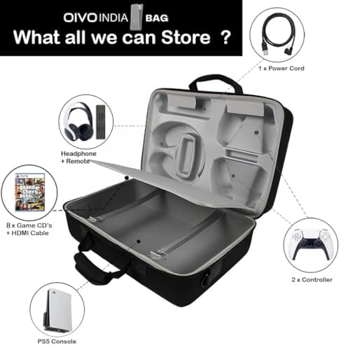 OIVO INDIA Hard Shell Water-Resistant PS5 Carrying Bag for PlayStation 5 Disc/Digital Version with Black Controller Case (Pack of 2) 3