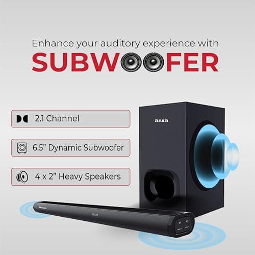 Aiwa Soundbar with Bluetooth V5.3 and Powerful Bass, 6.50 Inches Subwoofer, 2.1 Channel with Remote Control SD Card, HDMI AUX, USB and Optical Connectivity 240W Sound bar | Satori - AW-SSB240 (Black) 4