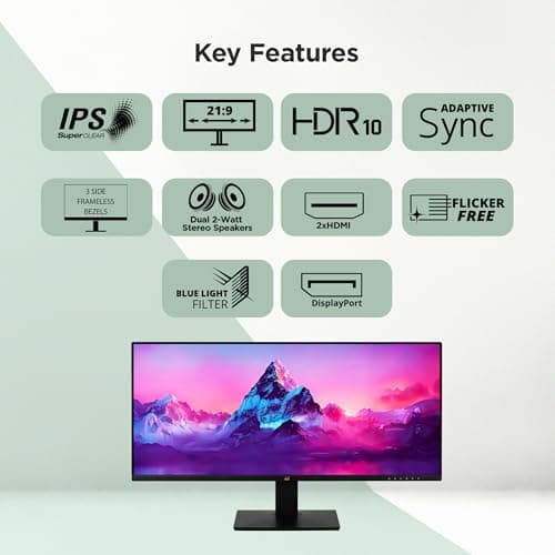 ViewSonic VA2932-MHD 73.66 Cm (29") Ultra-Wide Monitor | IPS | WFHD | HDR10 | Adaptive Sync | sRGB -120% | 21:9 Ratio| Eye Care |DCR 80M:1 | Speaker |3Side Bezel Less | HDMIx2,DP. 2