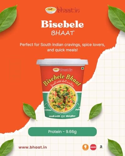 Bhaat.in Bisebele Bhaat | Pack of 2 | Instant South Indian Khichdi | NO PALM OIL| Protein-Rich & Ready-to-Eat | Just Add Hot Water | Wholesome, Homestyle Comfort Food | No Preservatives | Travel-Frien 5