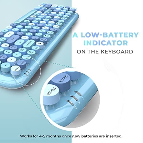 iGear KeyBee Retro Typewriter Inspired 2.4GHz Wireless Keyboard with Mouse Combo for Desktop/Laptop and Devices with USB Support, Single Nano Receiver, Round Keycaps, Cleaning Brush (White) (Blue) 5