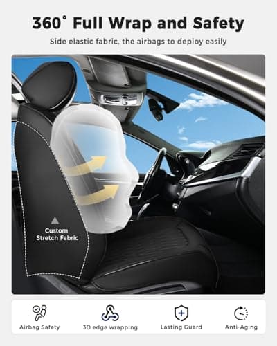 Huidasource Black & Blue Car Seat Covers, Waterproof Faux Leather Universal Fit Most Cars Sedans SUVs Trucks Airbag Compatible, Cup Holder Access, Car Seat Compatible, Easy Install, Wipes Clean 5