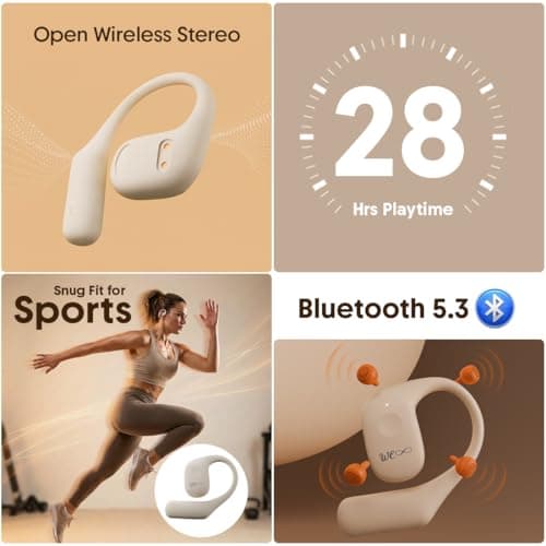 WE Sport Open Wireless Stereo Earbuds with BT 5.3, Low Latency, Smart ENC, 28H Playtime, 10-Min Charge for 2H Playback, IPX4 Water Resistance, Type-C Charging, Snug Fit, Perfect for Gym 2