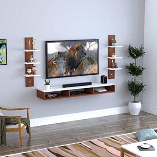 Wooden TV Stand with Side Storage Cabinets | Floor Standing Entertainment Console (Natural Finish) 3