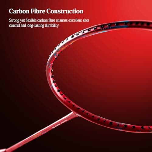 Hundred Carbon Fibre Energy Burst 18 Strung Badminton Racket with Full Cover (Red, 77 G) 5
