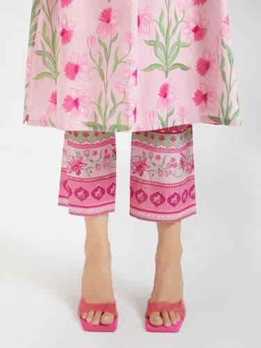 Amazon Brand - Anarva Women’s Pure Cotton Kurta with Palazzo Set | Floral Print Ethnic Wear | Comfortable Two Piece Outfit for Office Casual and Daily Use (Carmi-Pink-XL-re) 4