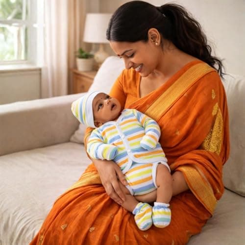 ZIKKU 100% Cotton Newborn Baby Gift Set for 0–6 Months | Soft Infant Clothing Combo for Diwali, Baby Shower, Mundan | Cotton Jabla Nappy Set 4