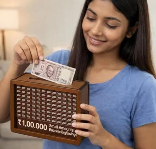Sevaansh Wooden Money Saving Box 100000 Challenge |Wooden Piggy Bank for Adults & Kids | Money Goal Tracker Box | Home Savings Organizer Gift SE_Money_Bank_86 3