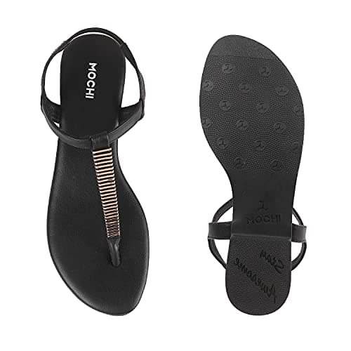 Mochi Women's Black Faux Leather Flat Fashion Sandals UK/5 EU/38 (33-1417) 6