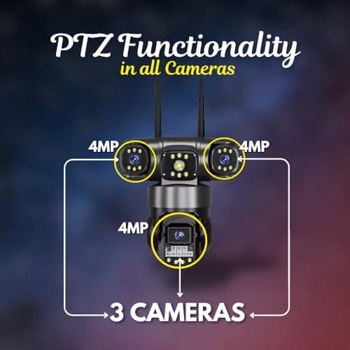 Maizic Smarthome Batman Black 3in1 HD WiFi CCTV Camera Three Lens/3 Screen View Home Security with Pan Tilt 360� View & 2 Side Camera Horizontally Rotate 180�, 2 Way Talk 4