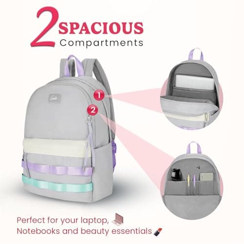 Genie Kpack Laptop Backpack for 15.6 Inch Laptop, Grey | Spacious College & Office Backpack for Women & Girls 2