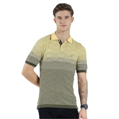 Monte Carlo Men's Regular Fit Self Designed Polo T-Shirt | Half Sleeve | Collared Neck | Casual Wear T Shirt for Men's Green L (Pack of 1)