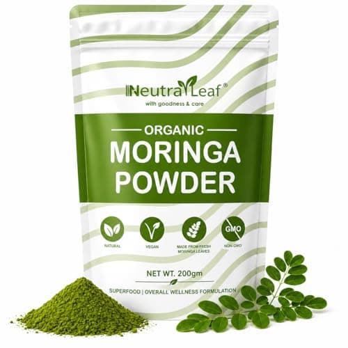 Neutraleaf Organic Moringa Powder | Drumstick Leaves Powder for Immunity | Rich in Iron, Calcium & Plant Protein | Superfood for Hair Growth & Glowing Skin | Non-GMO, Vegan | Resealable Bag | 200g