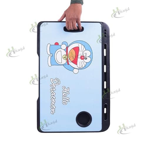DIVIJA STORE Foldable Wooden Mini Laptop Table for Bed, Study Table with Drawer, Tablet/Mobile Holder for Kids & Adults (doremon), 59 cm, 8 cm 4