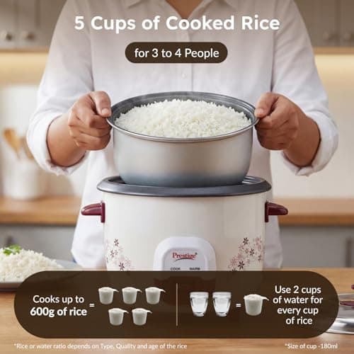 Prestige PRWO ?1.5 litreRice Cooker with Dual control panel|Detachable power cord|Durable body|Cool touch handles|Red|1 year warranty on product & 5 years warranty on heating plate 4