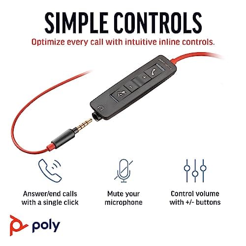 Poly (Plantronics) Blackwire 3225 USB-C Headset, On Ear w/Noise-canceling mic, Connect to Mobile/Tablet via USB-C/A, Lightweight Metal Headband, Works w/Teams, Zoom and More, Black, 8G0X1AA 3