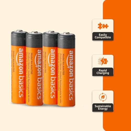 Amazon Basics AAA Rechargeable 750 mAh Batteries | Ready-to-use | Pre-Charged Ni-MH Batteries (Pack of 4) 4