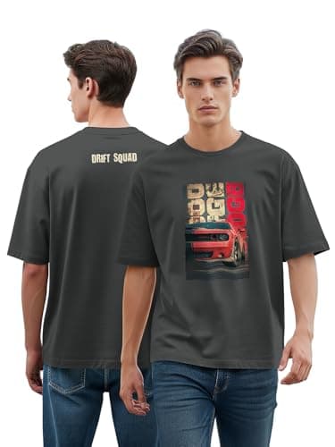 BULLMER Printed T Shirts for Men | Round Neck Cotton Mens Tees | Oversized Drop Shoulder T-Shirt for Man | Stylish Casual Tshirt for Men_Grey_XX-Large