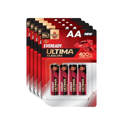 Eveready Ultima Alkaline AA Battery, 400% Longer Lasting, Anti-Leak Turbolock Technology, Eco-Friendly Batteries for High-Drain Devices Household Devices & Toys, Pack of 4 X 5