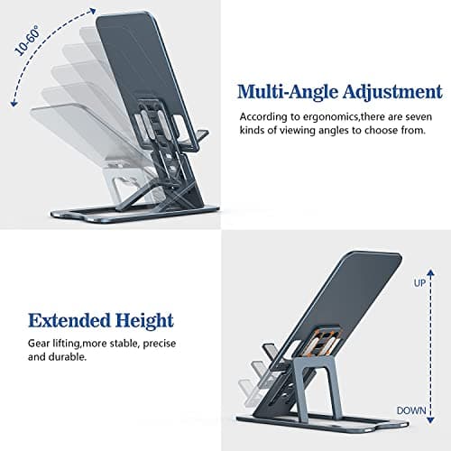 CaseBase Premium Mobile Stand for Desk | Aluminium Alloy Adjustable Height & Angle with Foldable & Compact Design for Work, Yoga, Teaching, Gaming | Tablet & iPad Holder for Office Work Table (Grey) 4