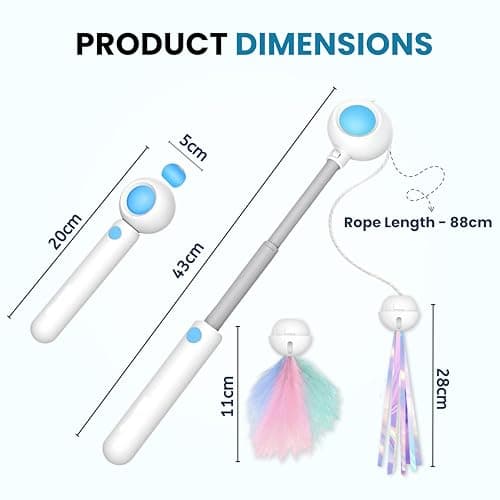 Foodie Puppies Retractable Cat Teaser Wand Toy with Laser Light, Feather Bell Refills & Colorful Tassels for Cats & Kittens | Adjustable, Recycling Design | Interactive Toy for Playing & Pouncing 2