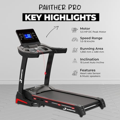 Durafit91™ Panther Pro 5.5 HP Peak DC Motorized Foldable Treadmill | Auto Incline 15 Level |Max Speed 18 Km/Hr | Max User Weight 140 Kg |Free (DIY) Installation Assistance | Spring Suspension 5