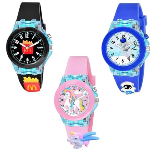 ON TIME OCTUS Kids Analouge Multi-Color Light Cute 3D Cartoon Character Boys and Girls Watch |Random Color and Design (KD-3 PCS (2 BOY-1 Girl))